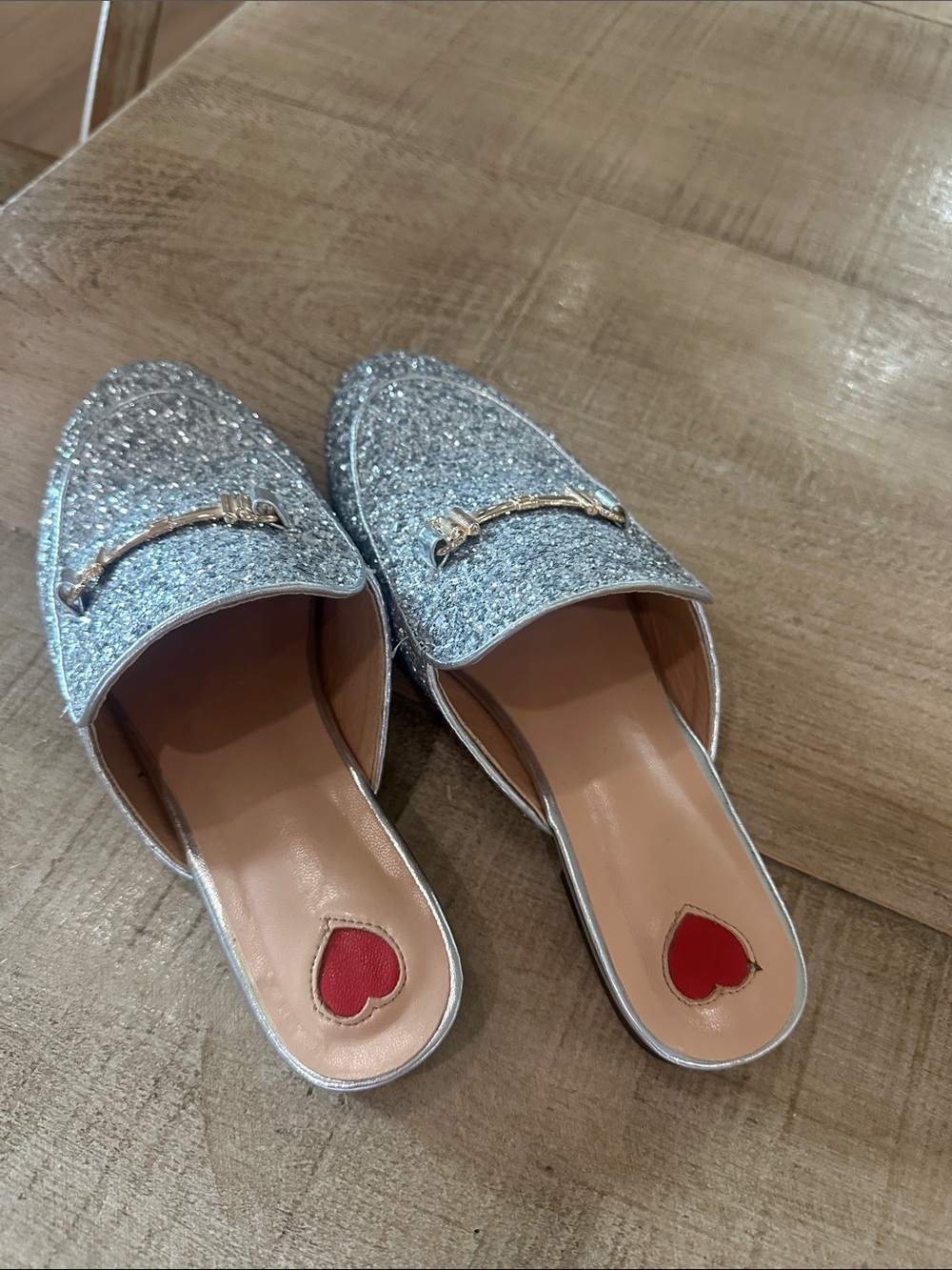 Silver Glitter Slip-On Mules with Gold Accent - Picture 3 of 3